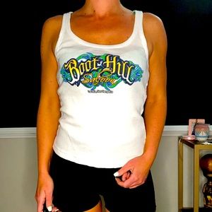 (D) Vintage ribbed white saloon tank top